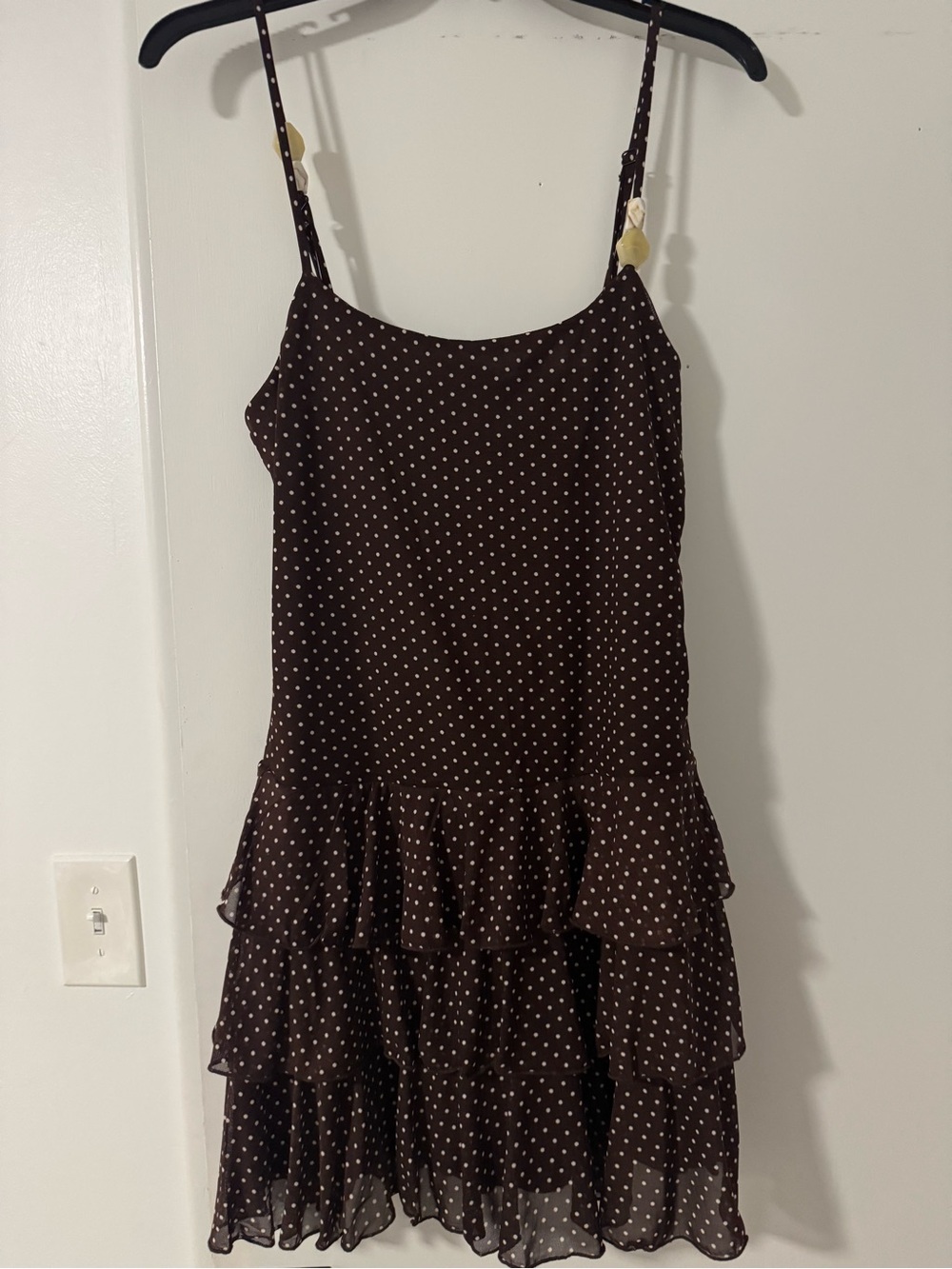 Girls Brown Polka Dot Tiered Ruffle Dress